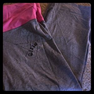 Pink and grey aerie fold over capris